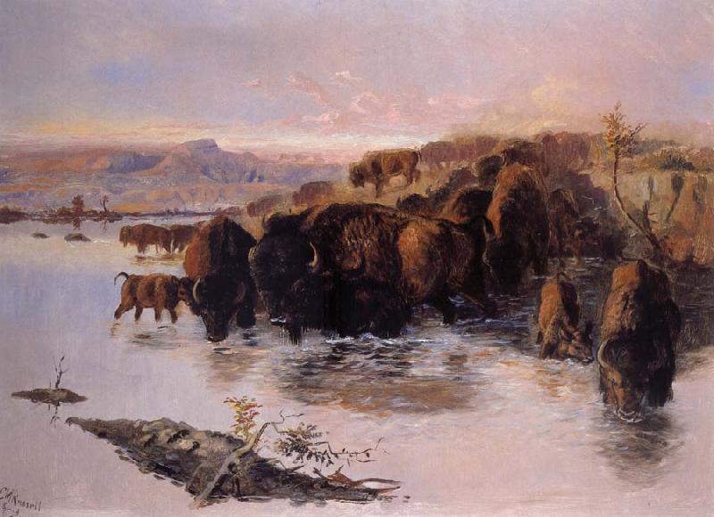 Charles M Russell The Buffalo Herd